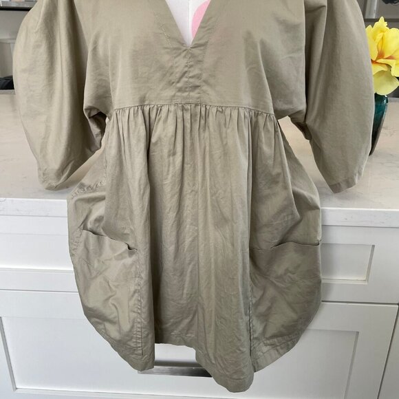 Isabel Marant Etoile Adjustable SS Deep VNeck 100% Cotton Boho Top Khaki Sz 0 - Picture 3 of 11